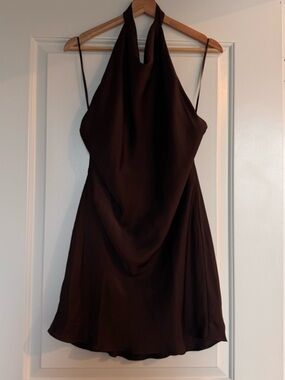Aritzia - Audience Satin Mini Dress - Mocha Brown